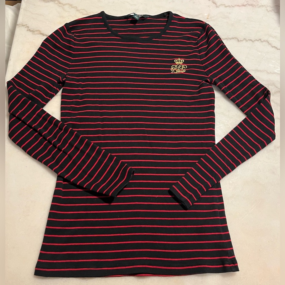 Ralph Lauren Black and Red Striped Top